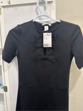 NWT Black Short Sleeve Dress with Bow Accent